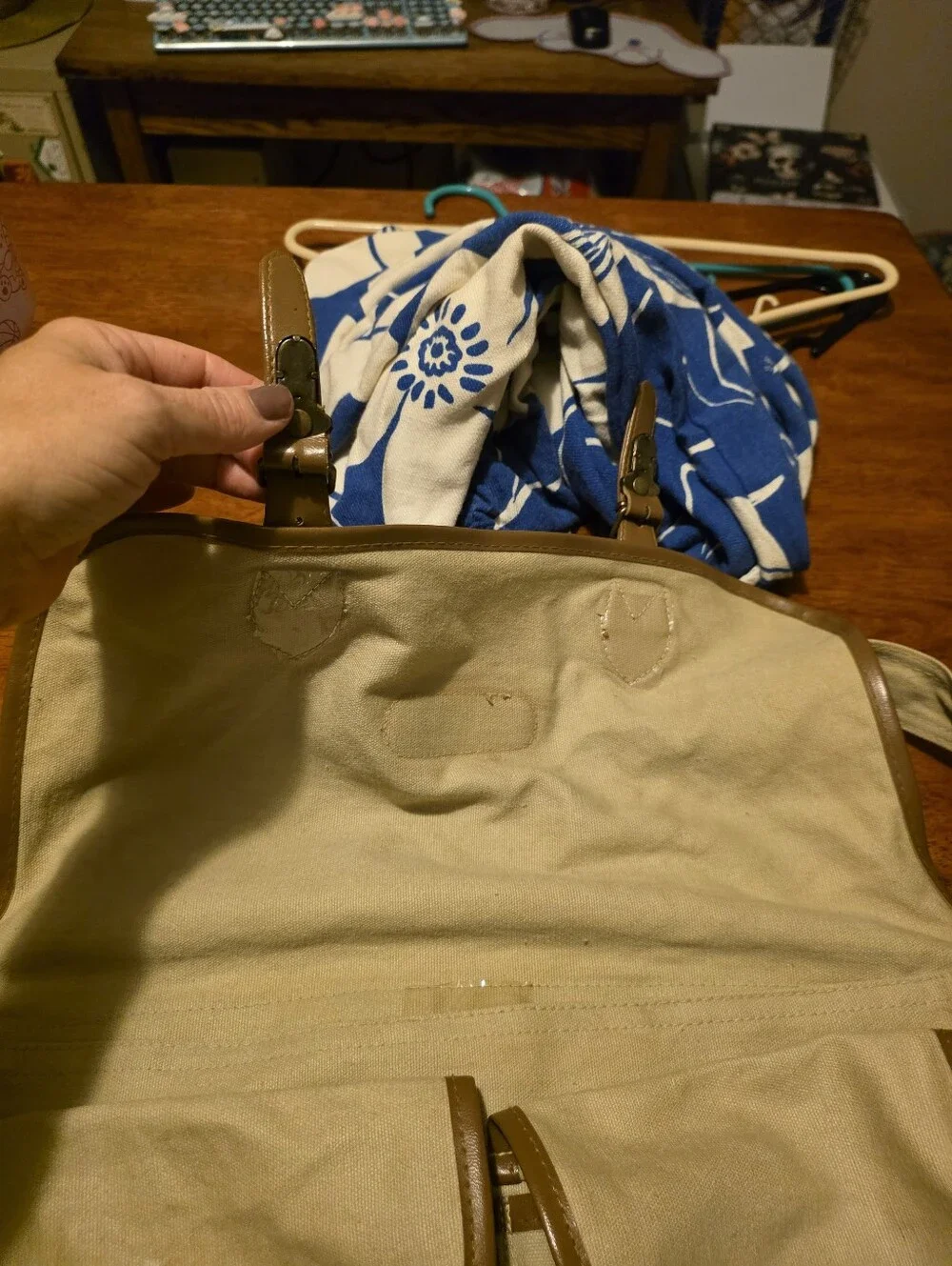 Times Magazine Canvas Messenger Bag with Brown Trim, Leather And Canvas
